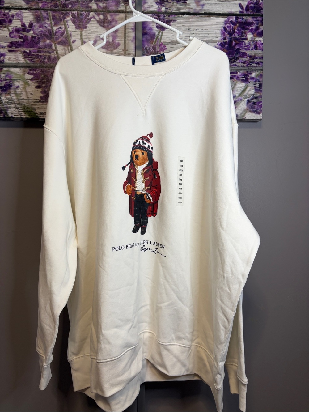 Polo Ralph Lauren Cream Crewneck Sweatshirt with Polo Bear Graphic Size 3XB NWOT